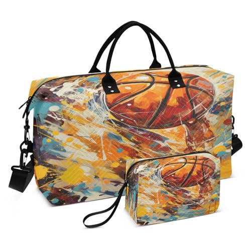 Aquarell Kunstwerk Basketball Sporttasche Handtasche mit Make-up Aufbewahrungstasche Badetasche für Reisen Mädchen Männer von DDDIYEU