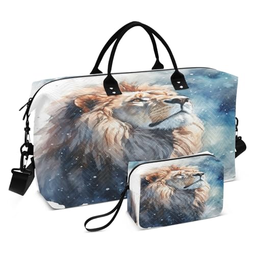 Aquarell Männlicher Löwe Sporttasche Handtasche mit Make-up Aufbewahrungstasche Badetasche für Reisen Mädchen Männer von DDDIYEU