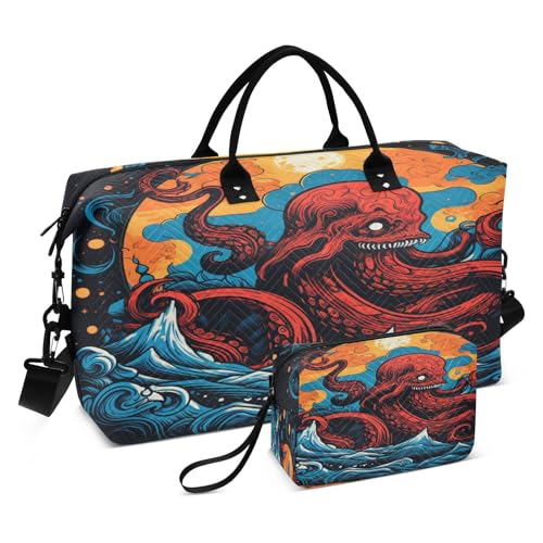 Blauer Meereskrake Sporttasche Handtasche mit Make-up Aufbewahrungstasche Badetasche für Reisen Mädchen Männer von DDDIYEU