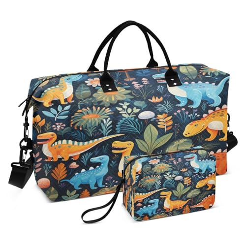 Cartoon-Dinosaurier-Kunst Sporttasche Handtasche mit Make-up Aufbewahrungstasche Badetasche für Reisen Mädchen Männer von DDDIYEU