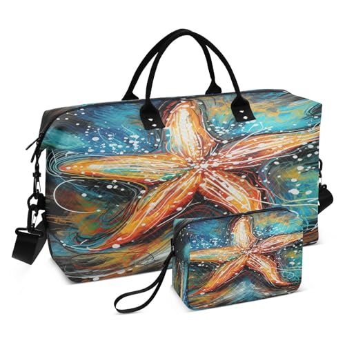 Coole Aquarellkunst Seestern Sporttasche Handtasche mit Make-up Aufbewahrungstasche Badetasche für Reisen Mädchen Männer von DDDIYEU