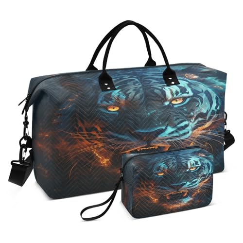 Cooler Blauer Wilder Tiger Sporttasche Handtasche mit Make-up Aufbewahrungstasche Badetasche für Reisen Mädchen Männer von DDDIYEU