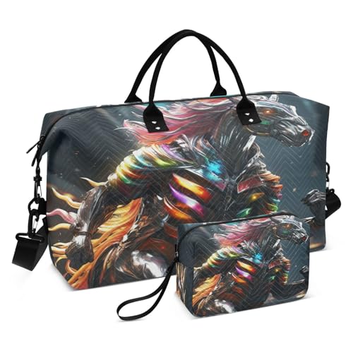 Cooler Einhornroboter Sporttasche Handtasche mit Make-up Aufbewahrungstasche Badetasche für Reisen Mädchen Männer von DDDIYEU