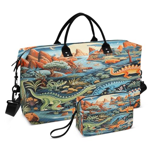 Dinosaurier-Cartoon-Kunst Sporttasche Handtasche mit Make-up Aufbewahrungstasche Badetasche für Reisen Mädchen Männer von DDDIYEU