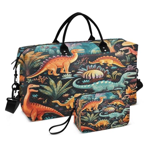 Dinosaurier-Cartoon-Wald Sporttasche Handtasche mit Make-up Aufbewahrungstasche Badetasche für Reisen Mädchen Männer von DDDIYEU