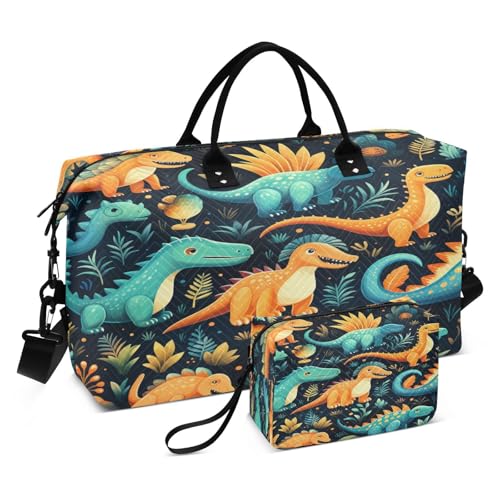 Dinosaurier-Cartoon-Welt Sporttasche Handtasche mit Make-up Aufbewahrungstasche Badetasche für Reisen Mädchen Männer von DDDIYEU