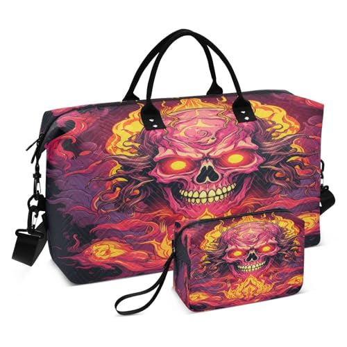 Feuert Coolen Schädel Sporttasche Handtasche mit Make-up Aufbewahrungstasche Badetasche für Reisen Mädchen Männer von DDDIYEU
