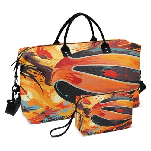 Gefeuert Basketball Kunst Sporttasche Handtasche mit Make-up Aufbewahrungstasche Badetasche für Reisen Mädchen Männer von DDDIYEU