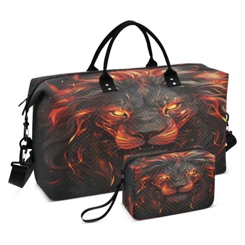 Gefeuert Cool Löwe Sporttasche Handtasche mit Make-up Aufbewahrungstasche Badetasche für Reisen Mädchen Männer von DDDIYEU
