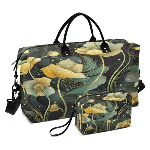 Gelbes Floramuster Sporttasche Handtasche mit Make-up Aufbewahrungstasche Badetasche für Reisen Mädchen Männer von DDDIYEU