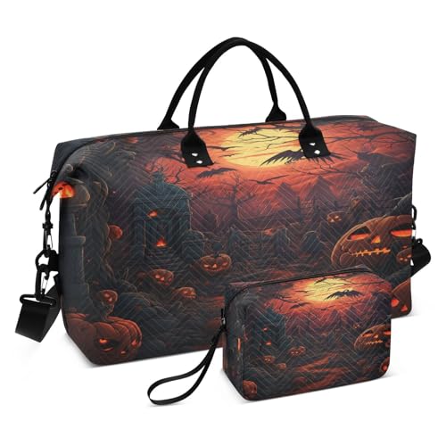 Halloween-Kunst Rot Sporttasche Handtasche mit Make-up Aufbewahrungstasche Badetasche für Reisen Mädchen Männer von DDDIYEU