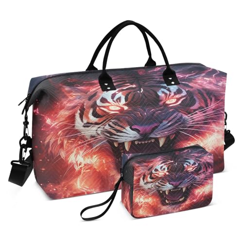 Heiß Gebrannter Tiger Sporttasche Handtasche mit Make-up Aufbewahrungstasche Badetasche für Reisen Mädchen Männer von DDDIYEU