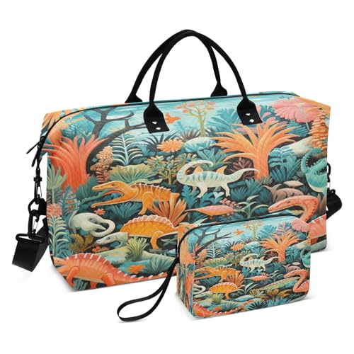Korallenoranger Dinosaurier Sporttasche Handtasche mit Make-up Aufbewahrungstasche Badetasche für Reisen Mädchen Männer von DDDIYEU