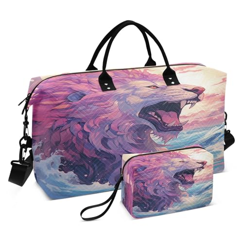 Kunstwerk Aquarell Roter Löwe Sporttasche Handtasche mit Make-up Aufbewahrungstasche Badetasche für Reisen Mädchen Männer von DDDIYEU
