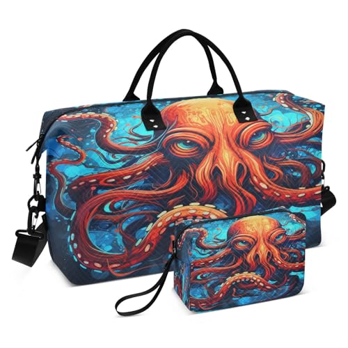 Meerroter Oktopus Sporttasche Handtasche mit Make-up Aufbewahrungstasche Badetasche für Reisen Mädchen Männer von DDDIYEU