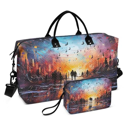 Musiknoten Abstrakte Kunst Sporttasche Handtasche mit Make-up Aufbewahrungstasche Badetasche für Reisen Mädchen Männer von DDDIYEU