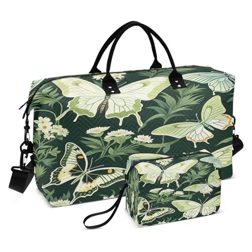 Ölgemälde Schmetterlinge Gras Sporttasche Handtasche mit Make-up Aufbewahrungstasche Badetasche für Reisen Mädchen Männer von DDDIYEU