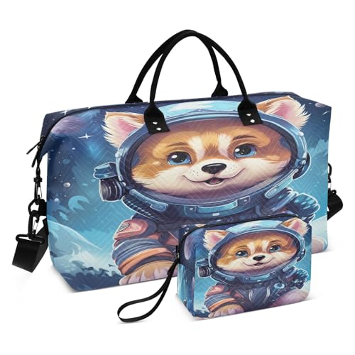 Süßer Bärenastronaut Sporttasche Handtasche mit Make-up Aufbewahrungstasche Badetasche für Reisen Mädchen Männer von DDDIYEU