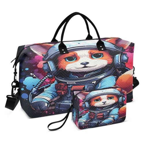 Süßer Cartoon-Astronaut Sporttasche Handtasche mit Make-up Aufbewahrungstasche Badetasche für Reisen Mädchen Männer von DDDIYEU