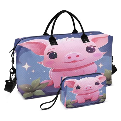 Süßer Schweine-Cartoon Sporttasche Handtasche mit Make-up Aufbewahrungstasche Badetasche für Reisen Mädchen Männer von DDDIYEU