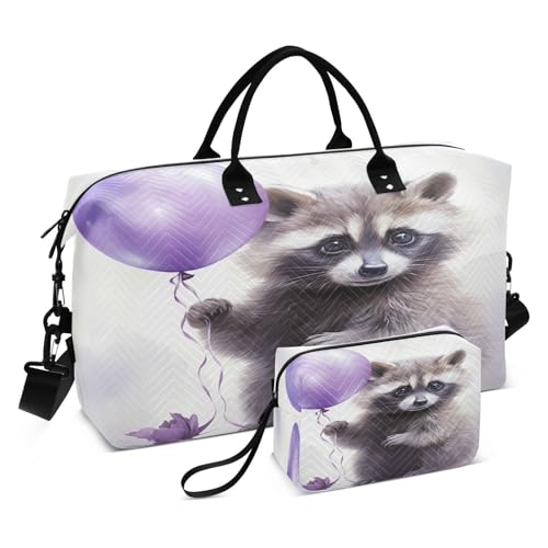 Süßer Waschbärballon Sporttasche Handtasche mit Make-up Aufbewahrungstasche Badetasche für Reisen Mädchen Männer von DDDIYEU