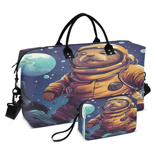Süßer Weltraumbär Astronaut Sporttasche Handtasche mit Make-up Aufbewahrungstasche Badetasche für Reisen Mädchen Männer von DDDIYEU