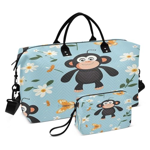 Süßes Affen-Wiederholungsmuster Sporttasche Handtasche mit Make-up Aufbewahrungstasche Badetasche für Reisen Mädchen Männer von DDDIYEU