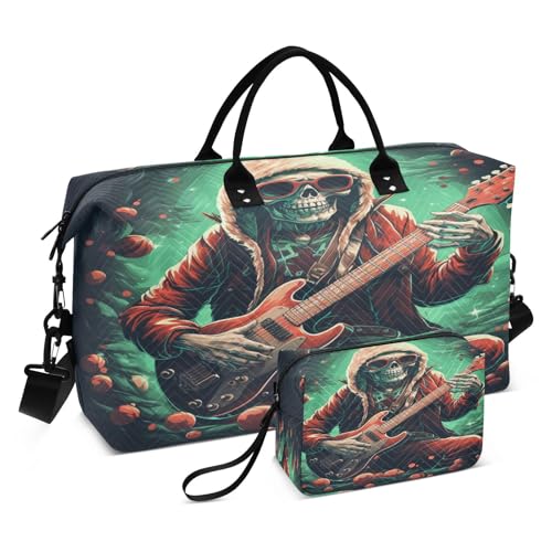 Totenkopf Weihnachten Weihnachtsmann Sporttasche Handtasche mit Make-up Aufbewahrungstasche Badetasche für Reisen Mädchen Männer von DDDIYEU