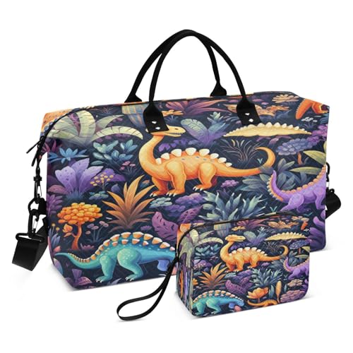 Violett Lila Dinosaurier Sporttasche Handtasche mit Make-up Aufbewahrungstasche Badetasche für Reisen Mädchen Männer von DDDIYEU
