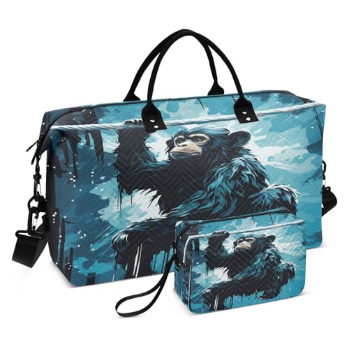 Weltraumblauer Schimpanse Sporttasche Handtasche mit Make-up Aufbewahrungstasche Badetasche für Reisen Mädchen Männer von DDDIYEU