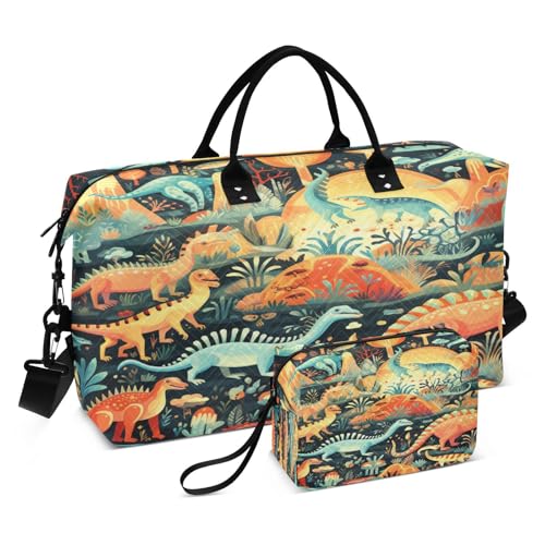 Zeichentricktier Dinosaurier Sporttasche Handtasche mit Make-up Aufbewahrungstasche Badetasche für Reisen Mädchen Männer von DDDIYEU