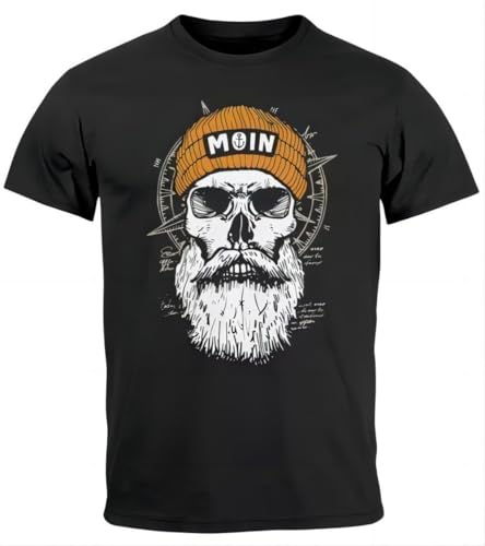 Mens Moin Skull Windrose Compass Skull Frontprint T-Shirt Print Black L von DDDREDFGU