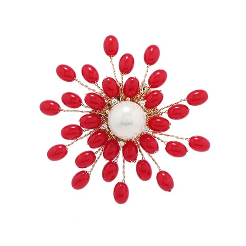 Kristallbrosche Rote Emaille Korallenblumenbroschen for Frauen Hemdzubehör Hijab-Pins Abzeichen Nachahmung Perlen Schal Schnalle Brosche(Reda) von DDEIKFYQA