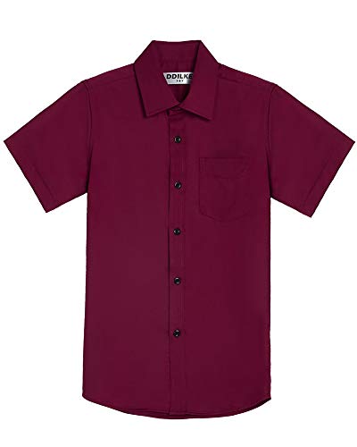 Jungen Hemd Kurzarm Einfarbig Shirt Hemden für Kinder Burgund 7-8 Jahre von DDILKE