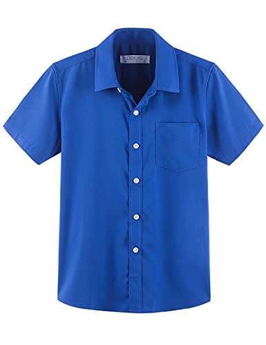 Jungen Hemd Kurzarm Einfarbig Shirt Hemden für Kinder Königsblau 15-16 Jahre von DDILKE