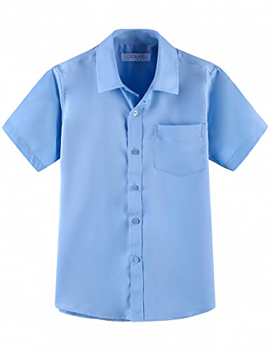 Jungen Schulhemd Kurzarm Uniform Hemden Solid Regular Fit, blau, 11-12 Jahre von DDILKE