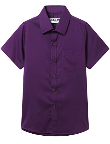 Jungen Schulhemd Kurzarm Uniform Hemden Solid Regular Fit, violett, 4 Jahre von DDILKE