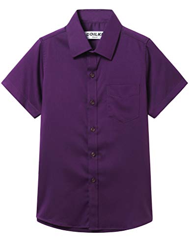 Jungen Schulhemd Kurzarm Uniform Hemden Solid Regular Fit, violett, 7-8 Jahre von DDILKE