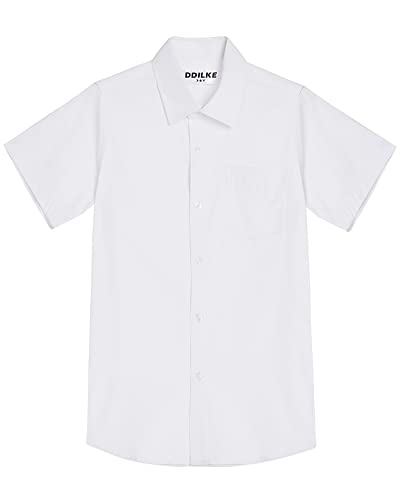 Jungen Schulhemd Kurzarm Uniform Shirts Solid Regular Fit, weiß, 7-8 Jahre von DDILKE