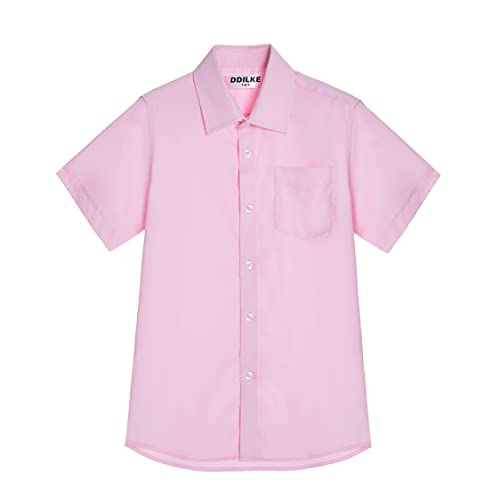 Jungen Schulhemd Kurzarm Uniform Hemden Solide, Regular Fit, Rose, 5-6 Jahre von DDILKE