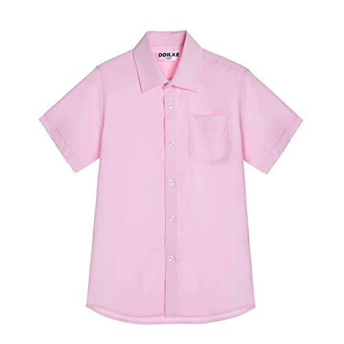 Jungen Schulhemd Kurzarm Uniform Hemden Solide, Regular Fit, Rose, 5-6 Jahre von DDILKE
