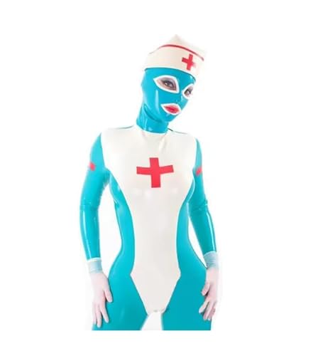 DDINGHOONQPODFR Catsuit für Damen, Naturlatex, Gummi, Krankenschwester, Cosplay, Uniform, Body mit Maske, handgefertigt, Größe XS - XXL, siehe abbildung, L DDINGHOONQPODFR Catsuit für Damen, Naturlatex, Gummi, Krankenschwester, Cosplay, Uniform, Body mit Maske, handgefertigt, Größe XS - XXL, siehe abbildung, L von DDINGHOONQPODFR