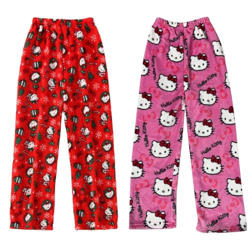 𝐇𝐞𝐥𝐥𝐨 𝐊ἰ𝐭𝐭𝐲 Pyjama Hose Schlafanzug Damen Pyjamas Hosen Lang Flanell Pyjama Damen Schlafhose Weich Kawaii Pyjamas Anime Bequeme Schlafanzughose Frauen Anime Cartoon Casual Home Herbst-Winter von DDJFTU