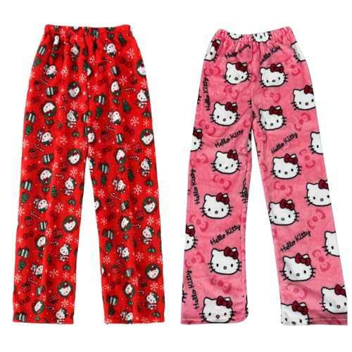 𝐇𝐞𝐥𝐥𝐨 𝐊ἰ𝐭𝐭𝐲 Pyjama Hose Schlafanzug Damen Pyjamas Hosen Lang Flanell Pyjama Damen Schlafhose Weich Kawaii Pyjamas Anime Bequeme Schlafanzughose Frauen Anime Cartoon Casual Home Herbst-Winter von DDJFTU