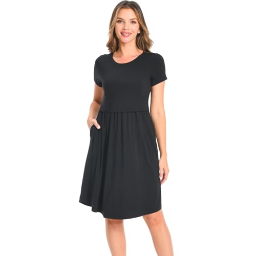 DDLUYY Damen Kurzarm Umstandskleid Stillkleid Stillkleider mit Taschen, Schwarz , M von DDLUYY