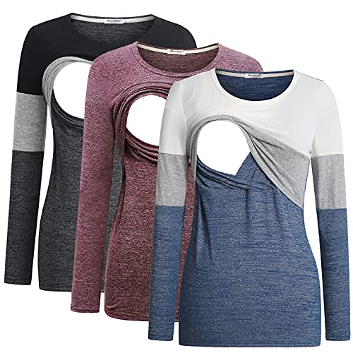 DDLUYY Damen Umstandskleidung Langarm Stillshirts Stilltop 3er-Pack, Schwarz / Grau / Blau / Rot, M DDLUYY Damen Umstandskleidung Langarm Stillshirts Stilltop 3er-Pack, Schwarz / Grau / Blau / Rot, M von DDLUYY