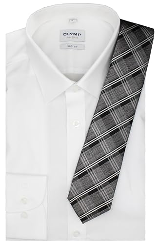Olymp Herren Oberhemd Langarm Level Five Body Fit | Uni weiß | mit passender Krawatte | New York Kent Kragen Gr. 41 von DDM MODEWELT