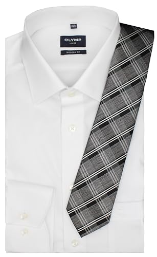 Olymp Herren Oberhemd Langarm Luxor Modern Fit | Uni weiß | mit passender Krawatte | New Kent Gr 40 von DDM MODEWELT