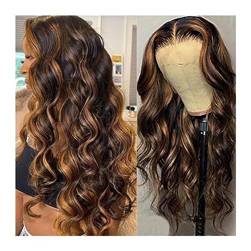 Perücke für Frauen, 61 cm, gewellt, Lace-Front-Perücke, Highlight-Aschblond, Lace-Frontal-Synthetik-Perücken, vorgezupft, lange gewellte synthetische Spitze-Perücke von DDNGEJ