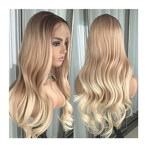 Perücke für Frauen, 61 cm, gewellt, Lace-Front-Perücke, Highlight-Aschblond, Lace-Frontal-Synthetik-Perücken, vorgezupft, lange gewellte synthetische Spitze-Perücke von DDNGEJ